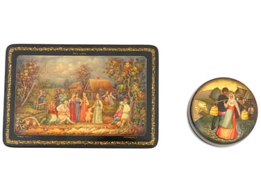 RUSSIAN SOVIET FOLK ART LACQUERED PAINTED BOXES