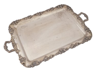 LARGE HEAVY SILVER PLATED TRAY WITH GRAPE VINE DESIGN