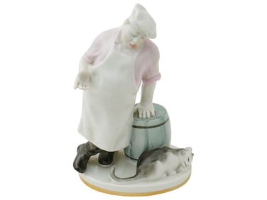 RUSSIAN SOVIET LFZ ?HEF AND CAT PORCELAIN FIGURINE