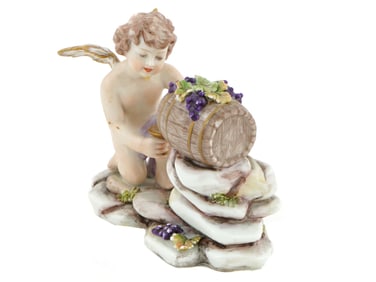 ANTIQUE GERMAN HAND PAINTED PORCELAIN CHERUB FIGURE