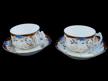 ANTIQUE RUSSIAN GARDNER PORCELAIN TEACUPS SAUCERS
