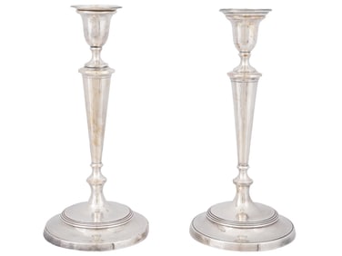 PAIR ANTIQUE ENGLISH WEIGHTED SILVER CANDLESTICKS