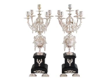 PAIR ANTIQUE FRENCH GOTHIC MANNER SILVER CANDELABRAS
