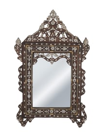 ANTIQUE MOROCCAN WOOD MOTHER OF PEARL WALL MIRROR