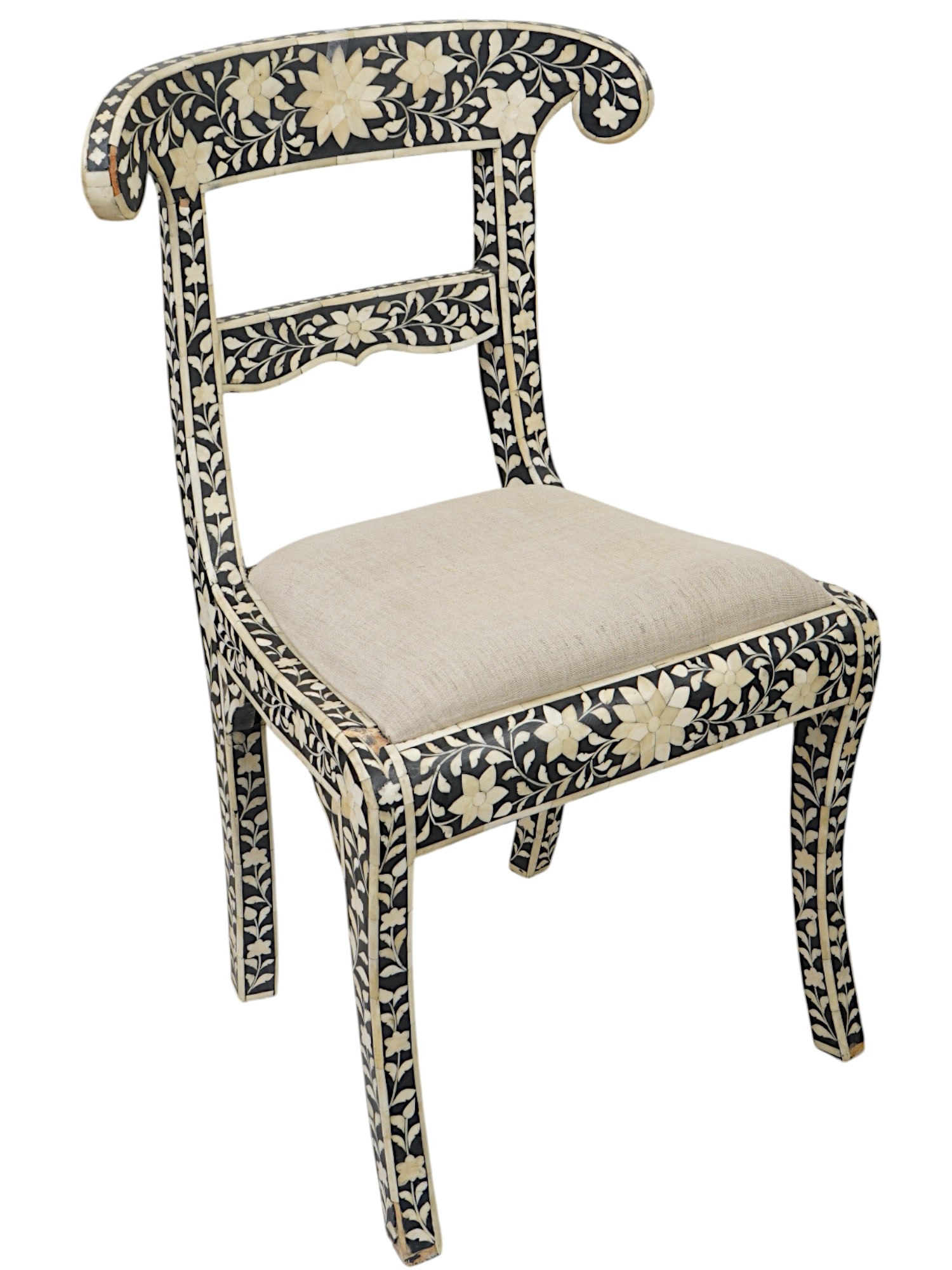 VINTAGE INDIAN DECORATIVE CHAIR W FLORAL INLAY (1 of 13)