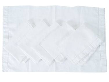 ANTIQUE DAMASK HAND EMBROIDERED TOWELS W CROCHET TRIM