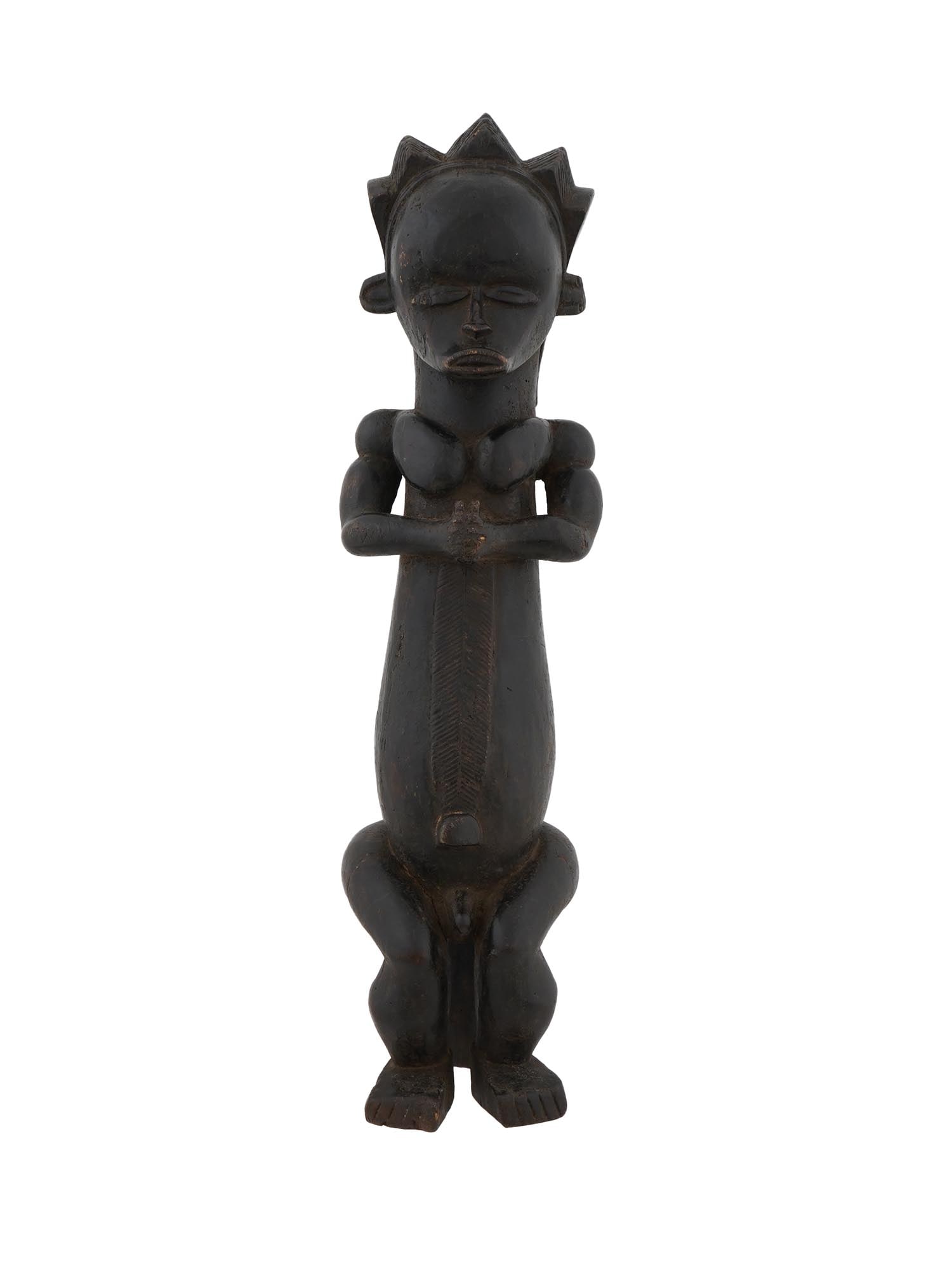 CENTRAL AFRICAN GABON FANG NLO BIERI RELIQUARY FIGURE: A Central African Fang people Nlo Bieri reliquary figure from Gabon. The Nlo Bieri reliquary figure is a part of the Fang peoples ritual and spiritual beliefs. The figure with clearly defined parts of