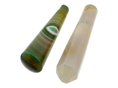 LOT OF TWO HAND CARVED JADE STONE CANE HANDLES