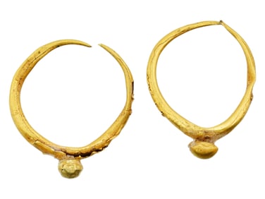 PAIR OF ANCIENT ROMAN 24K GOLD HOOP EARRINGS
