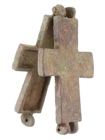 ANCIENT BYZANTINE BRONZE RELIQUARY CROSS W CHRIST