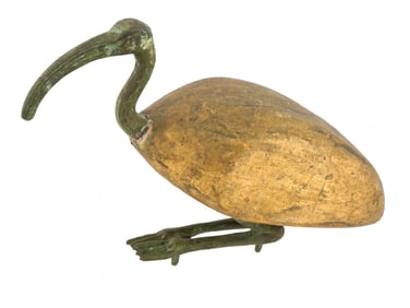 ANCIENT EGYPTIAN BRONZE WOOD IBIS FIGURE 600 TO 500 BC
