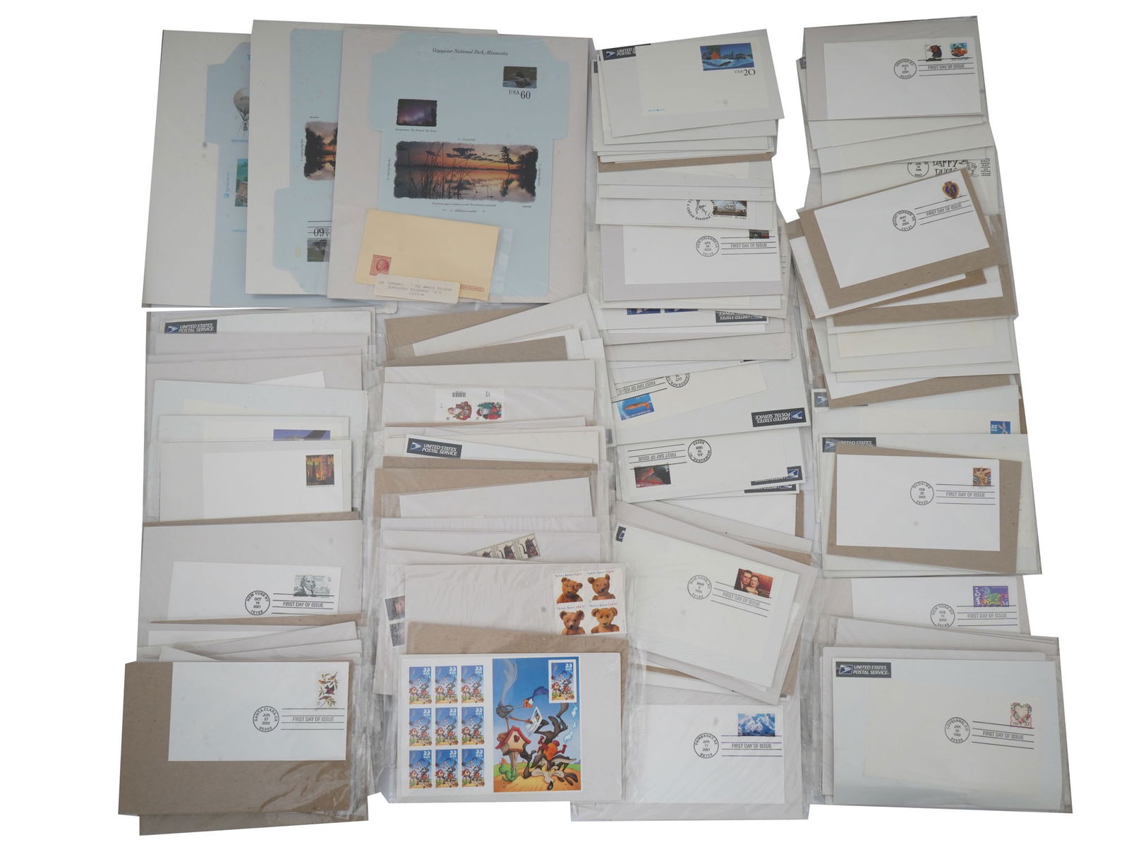 BOX OF STAMPS W SEALED FIRST DAY ISSUED ENVELOPES (1 of 6)