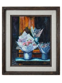 VINTAGE FLORAL STILL LIFE OIL PAINTING SIGNED JENIA
