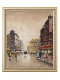 VINTAGE FRENCH CITYSCAPE OIL PAINTING SIGNED