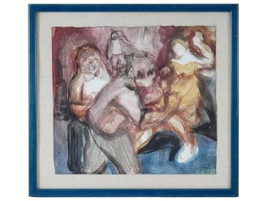 CONTEMPORARY FIGURATIVE WATERCOLOR PAINTING SIGNED