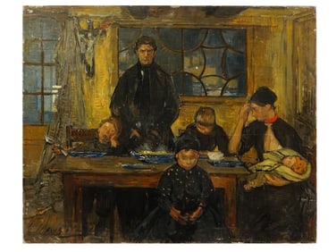 DUTCH SCHOOL INTERIOR FAMILY SCENE OIL PAINTING