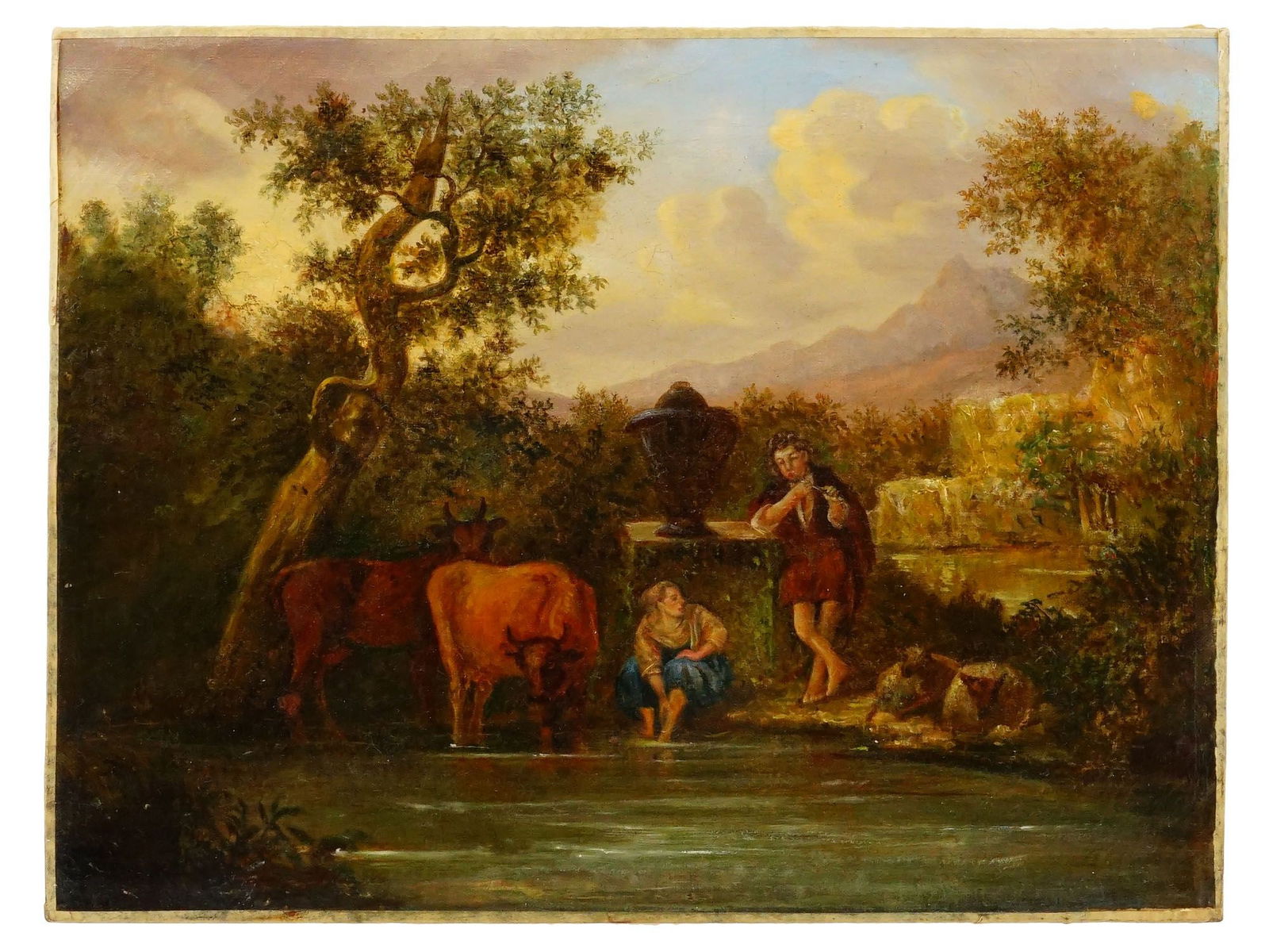 ANTIQUE PASTORAL LANDSCAPE SCENE OIL PAINTING (1 of 6)