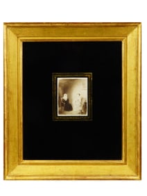 19TH CEN AMERICAN FAMILY SCENE MIXED MEDIA PAINTING