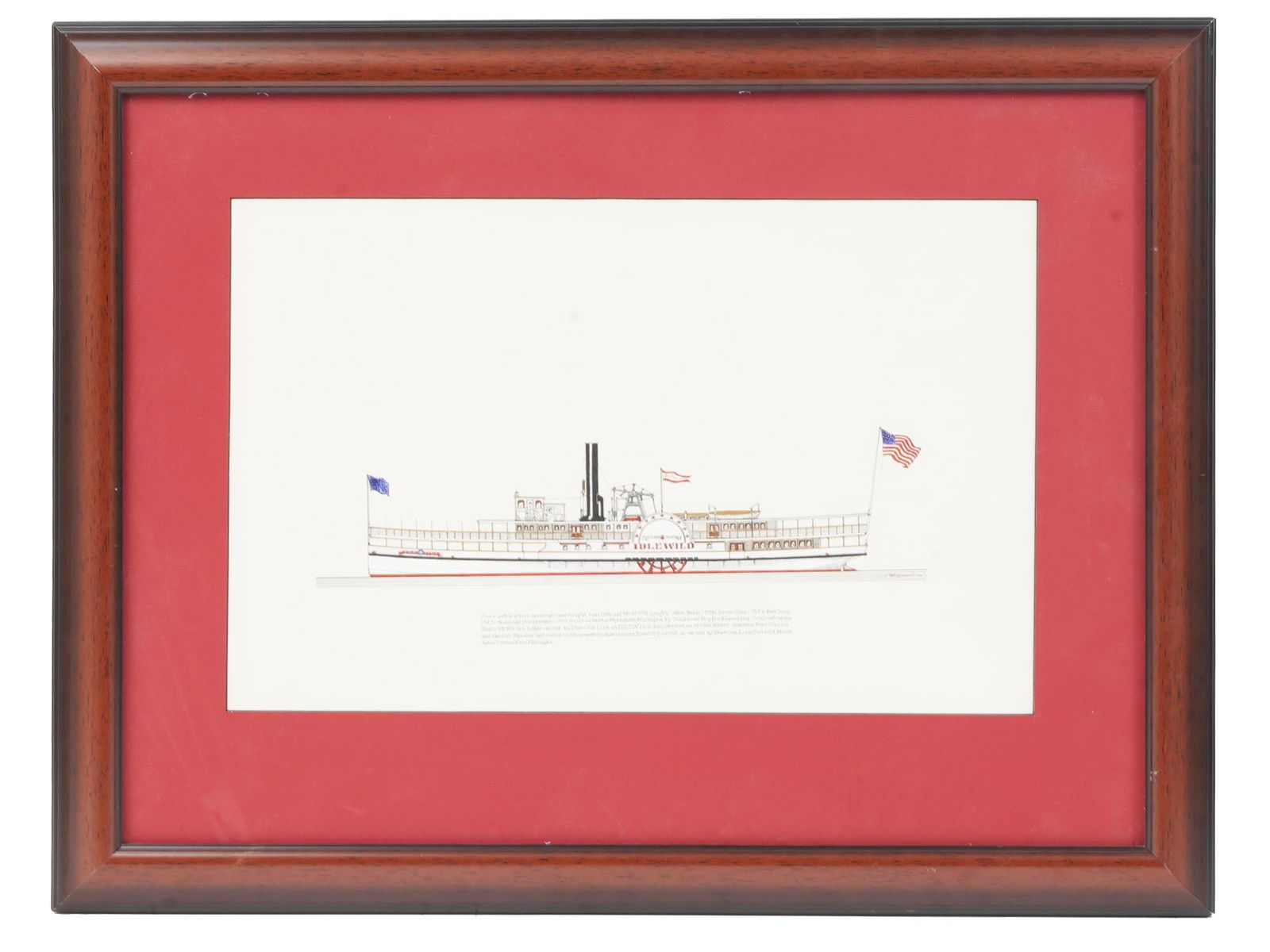 AMERICAN SHIP IDLEWILD DRAWING BY FRANK CREVIER: Ink and color pencils drawing on paper by Frank R. Crevier, 1910 to 1986, an American artist and maritime historian, member of Lake Huron Marine Society. The artwork depicts the Idlewild, an American