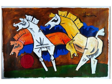 INDIAN OIL PAINTING SIGNED MAQBOOL FIDA HUSAIN W COA