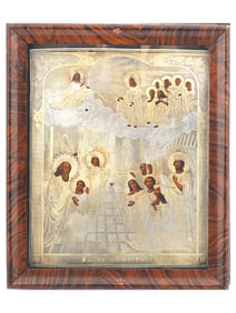 ANTIQUE RUSSIAN ICON INTERCESSION IN SILVER RIZA