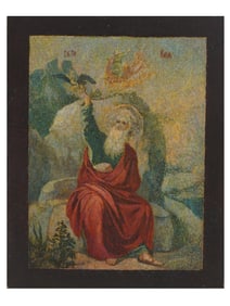 ANTIQUE RUSSIAN ORTHODOX ICON PROPHET ELIJAH WITH A CROW