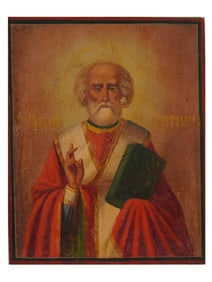 ANTIQUE RUSSIAN ICON SAINT NICHOLAS THE WONDERWORKER