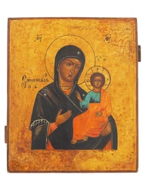 ANTIQUE 19TH C RUSSIAN ICON SMOLENSK MOTHER OF GOD