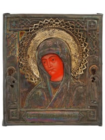 ANTIQUE RUSSIAN ICON MOTHER OF GOD IN SILVER RIZA