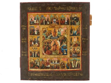 ANTIQUE 19C RUSSIAN ICON FEAST OF CHRIST RESURRECTION