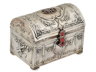 RUSSIAN SILVER GUILLOCHE ENAMEL CHEST BOX W DIAMONDS