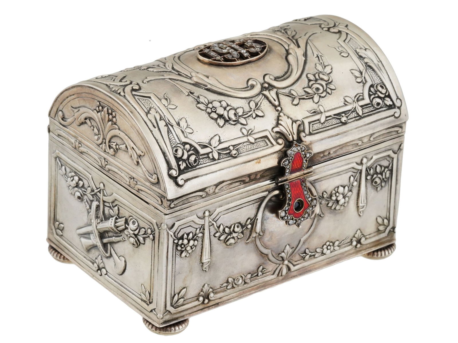 RUSSIAN SILVER GUILLOCHE ENAMEL CHEST BOX W DIAMONDS (1 of 6)