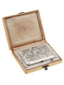 RUSSIAN SILVER HORSE CIGARETTE CASE W GEMSTONES IOB