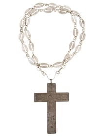 ANTIQUE 18TH C RUSSIAN SILVER PRIESTS CROSS NECKLACE