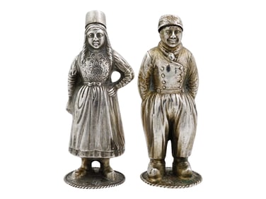 GERMAN 800 SILVER FIGURAL SALT PEPPER SHAKERS 19TH C