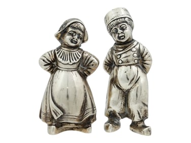 GERMAN 800 SILVER FIGURAL SALT PEPPER SHAKERS 19TH C
