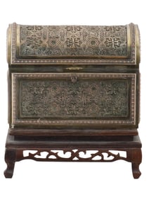 ANTIQUE 19TH CEN MIDDLE EASTERN SILVERED BRONZE BOX