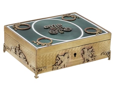 RUSSIAN GUILLOCHE ENAMEL AND DIAMONDS TRINKET BOX