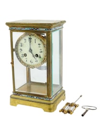 ANTIQUE FRENCH GILT BRONZE CHAMPLEVE ENAMEL CLOCK