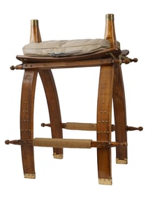 VINTAGE VARNISHED WOOD CAMEL SADDLE WITH CUSHION