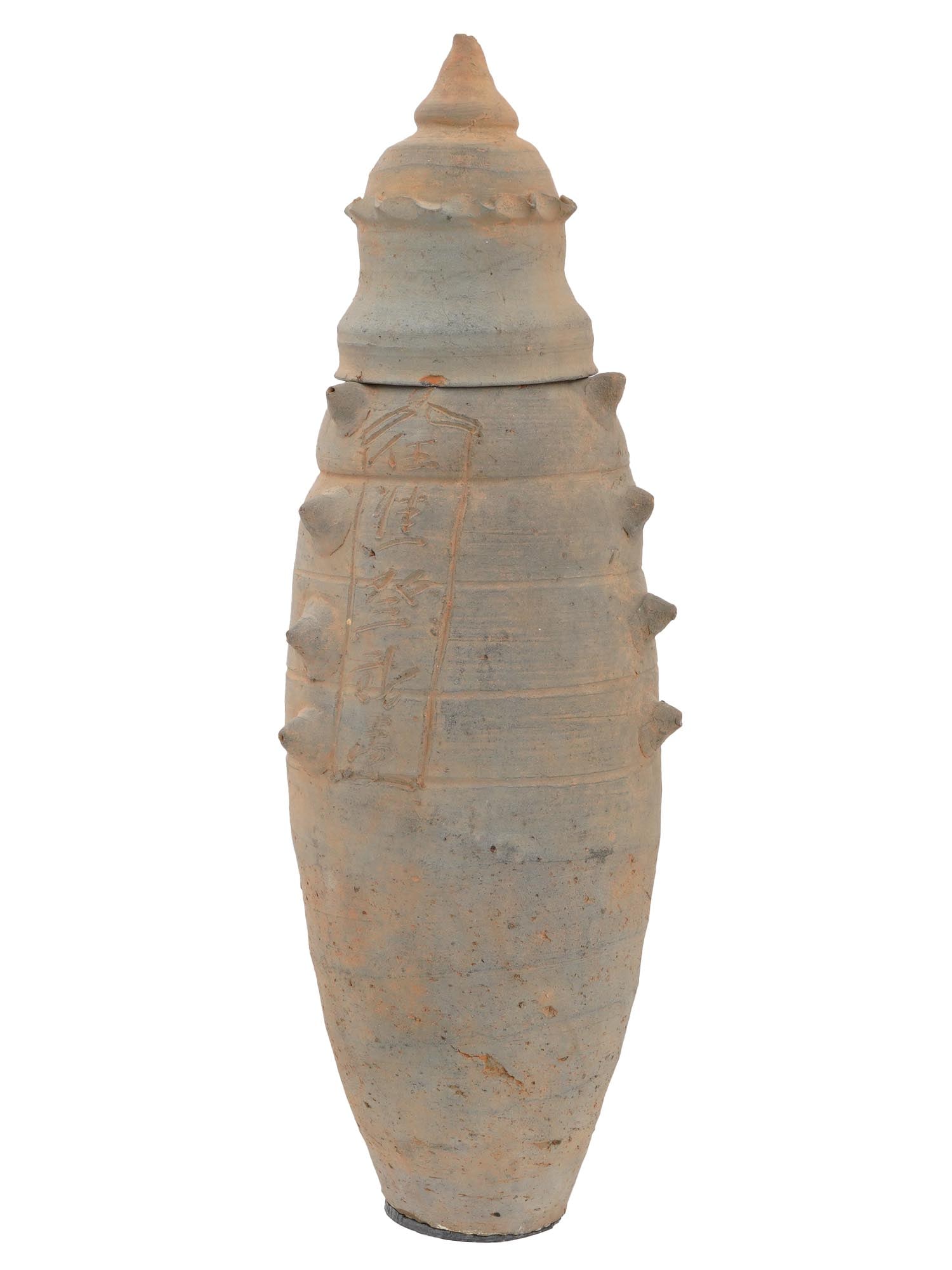 CHINESE CERAMIC LIDDED JAR OR URN W CHARACTERS (1 of 7)