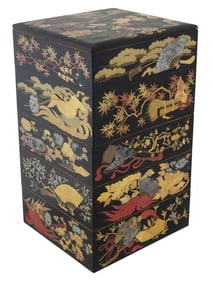 ANTIQUE JAPANESE LACQUERED WOOD FIVE TIERED BOX 19TH C