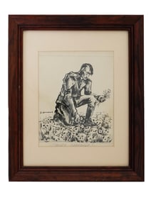 VINTAGE INK ON PAPER PAINTING BY S SIMONET