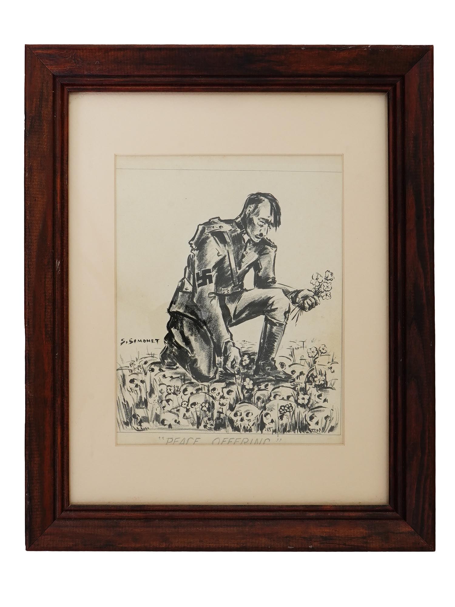 VINTAGE INK ON PAPER PAINTING BY S SIMONET