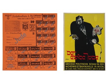 WWII GERMAN BREAD RATION CARD AND ANTISEMITIC POSTCARD