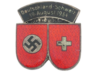PRE-WWII ENAMEL FOOTBALL BADGE GERMANY AND SWITZERLAND