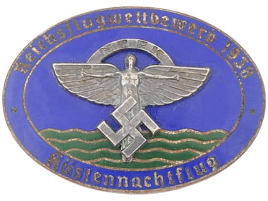 NAZI GERMAN WWII NSFK 1938 ENAMELED SILVER PILOT BADGE