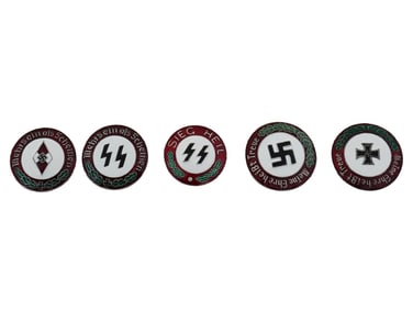 GROUP OF FIVE GERMAN WWII TYPE ENAMELED BADGES