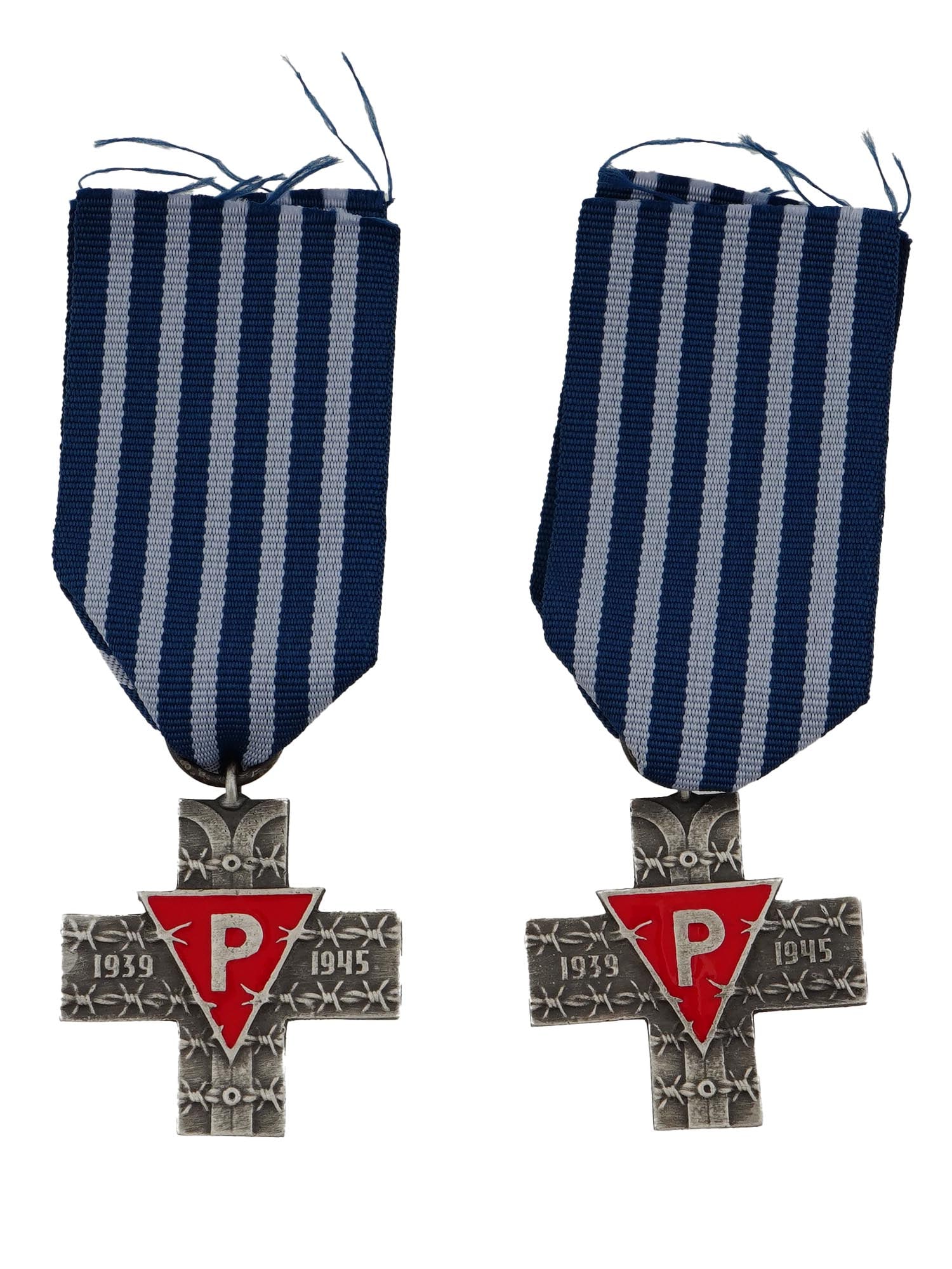 TWO VARIATIONS OF POLISH AUSCHWITZ CROSS: A group of two variations of Polish Auschwitz crosses were awarded to victims of Nazi concentration camps and ghettos, awarded generally to Poles. The award was instituted on 14 March 1985 and ceased 