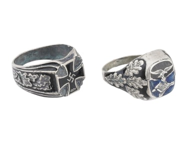 TWO WWII MODEL GERMAN LUFTWAFFE IRON CROSS SILVER RINGS